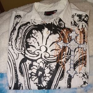 White and Black Graphic Shirt